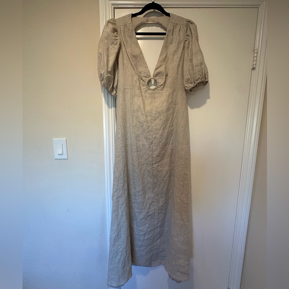 Elegant Beige Puff Sleeve Dress